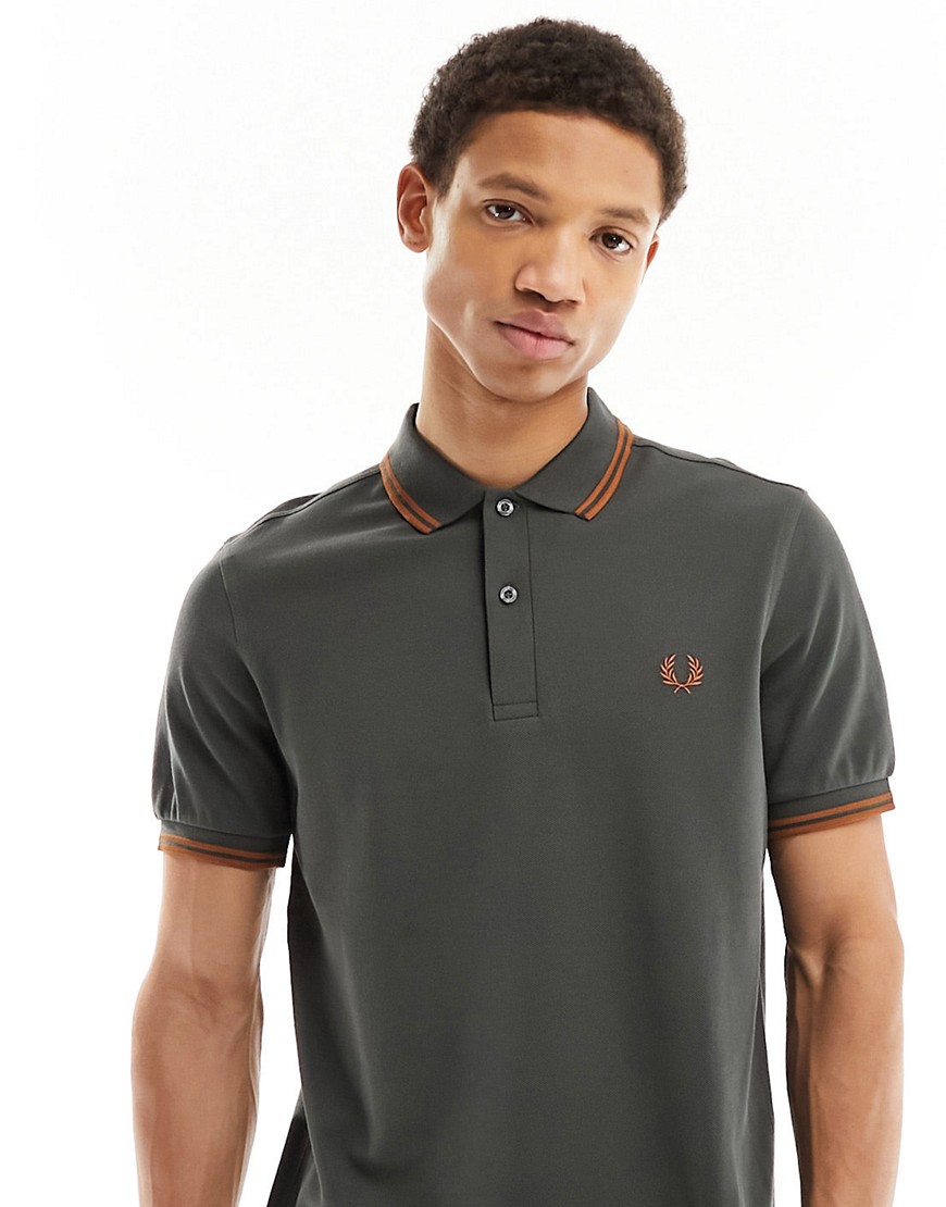 Fred Perry Twin Tipped Logo Polo In Gray