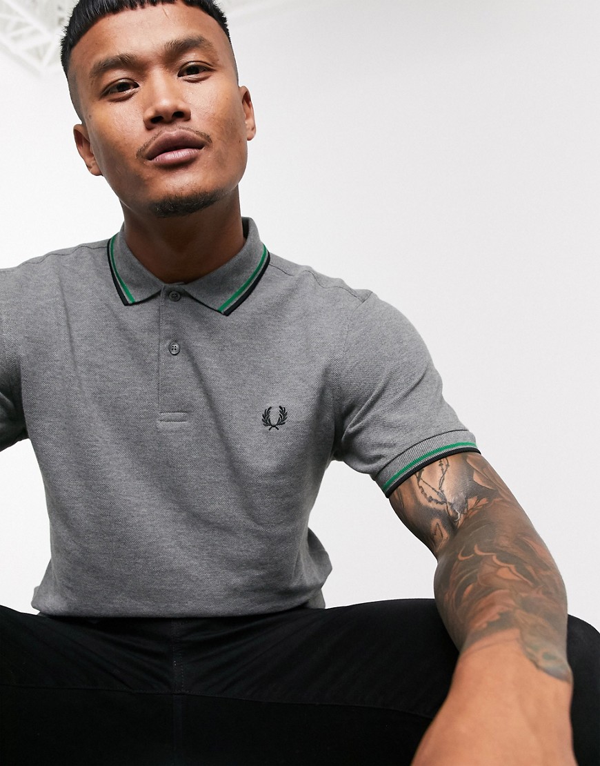 Fred Perry twin tipped logo polo in grey marl