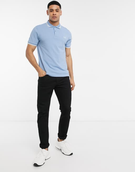 Fred Perry twin tipped logo polo in light blue ASOS