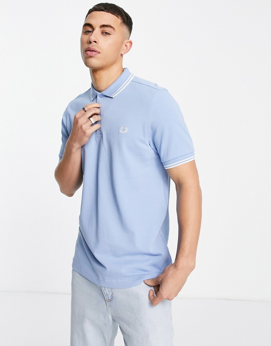 Fred Perry Twin Tipped Logo Polo In Light Blue