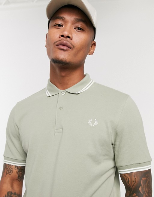 Fred Perry twin tipped logo polo in light green