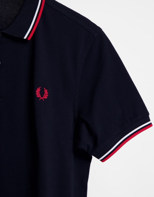 Fred Perry twin tipped logo polo in navy white red ASOS