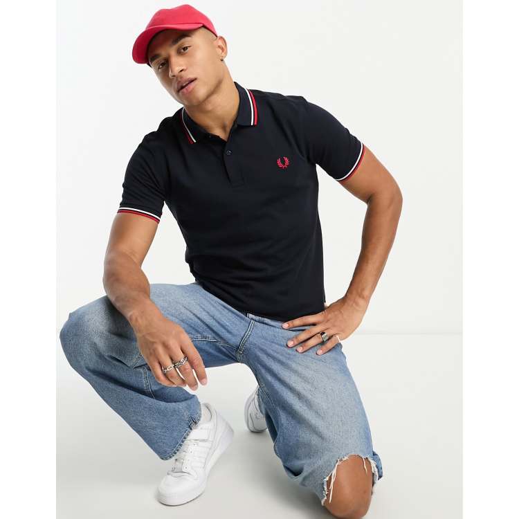 Fred perry polo navy white red best sale