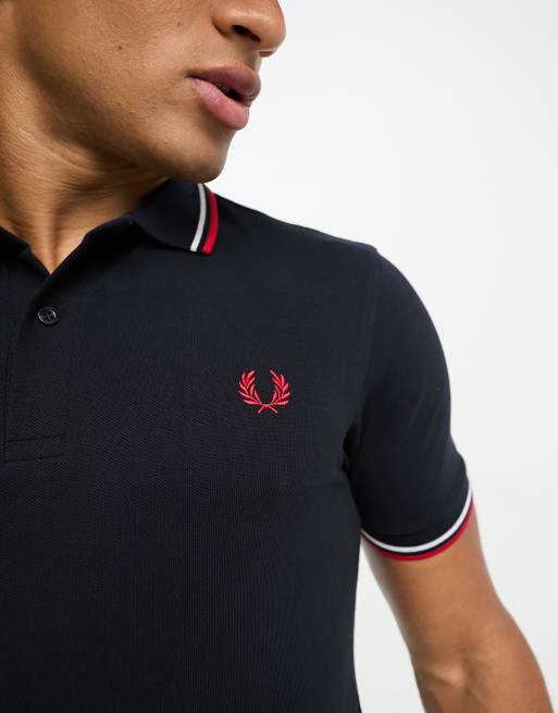 Fred Perry twin tipped logo polo in navy/white/red