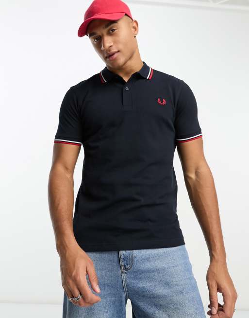 Fred Perry twin tipped logo polo in navy/white/red