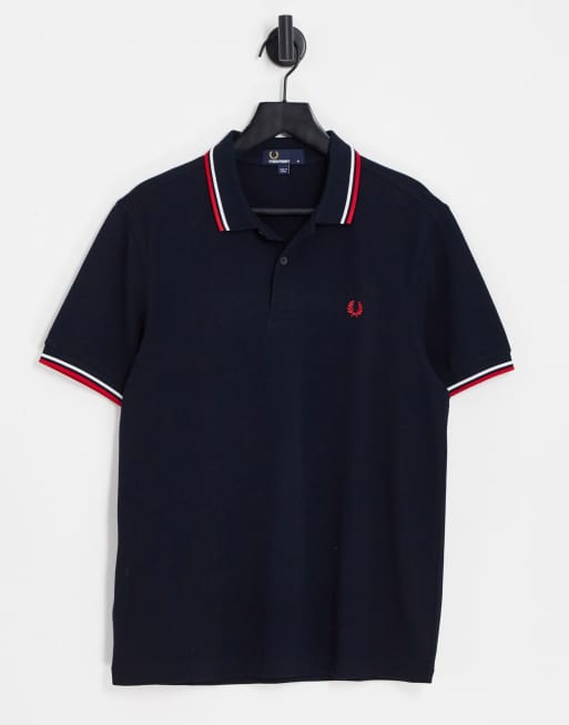 Fred Perry twin tipped logo polo in navy/white/red