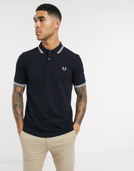 Fred Perry twin tipped logo polo in navy/white