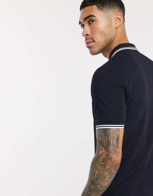 Fred Perry twin tipped logo polo in navy/white