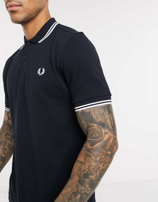 Fred Perry twin tipped logo polo in navy/white
