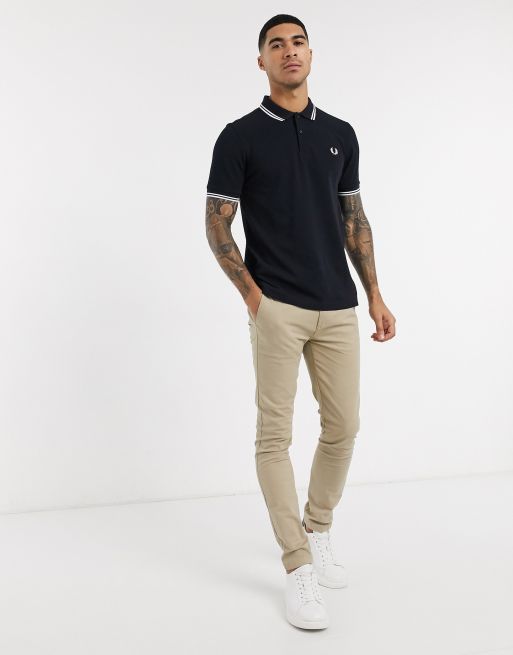 Fred Perry twin tipped logo polo in navy/white