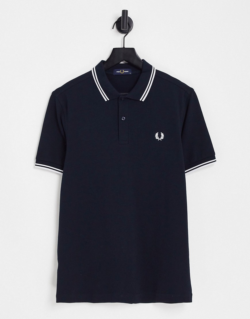 Fred Perry Navy Twin Tipped Polo In Blue