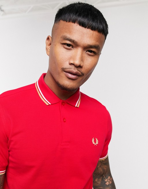 Fred Perry twin tipped logo polo in red/white/gold