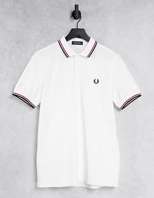 Polo shirts Fred Perry twin tipped logo polo in white/red/navy 