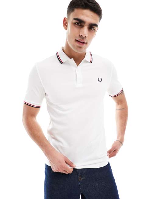 Fred Perry twin tipped logo polo in white/red/navy