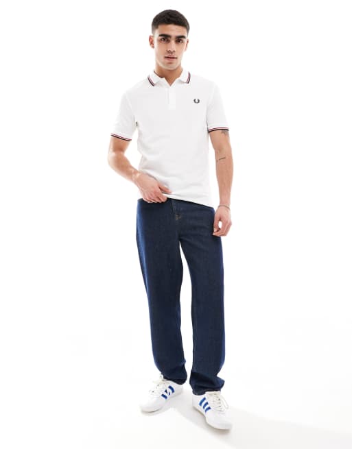 Fred Perry twin tipped logo polo in white/red/navy