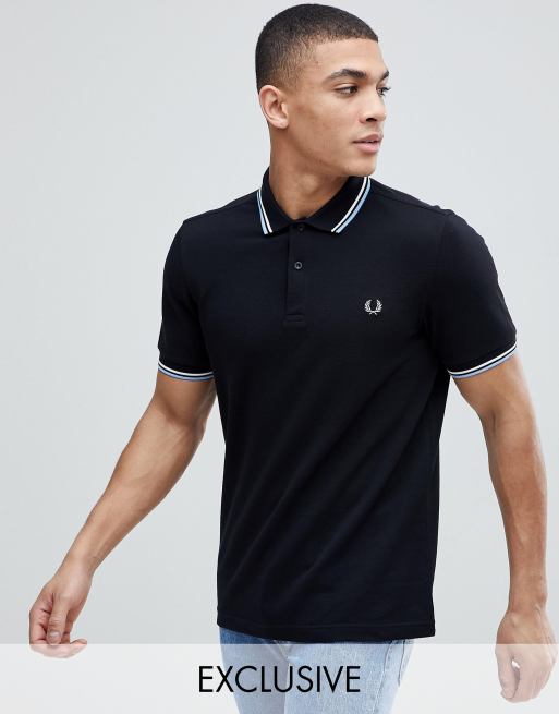 Fred Perry twin tipped logo polo shirt in black Exclusive at ASOS