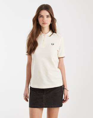 Fred Perry Twin Tipped Logo Polo Shirt In Neutral