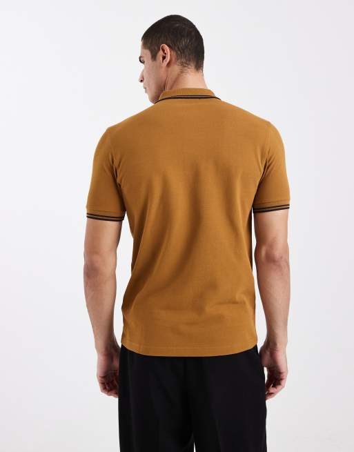 Fred Perry twin tipped logo polo shirt in gold, 3 of 5