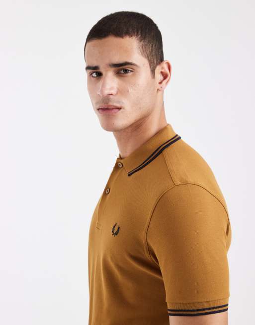 Fred Perry twin tipped logo polo shirt in gold, 4 of 5