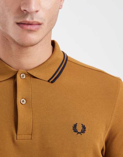 Fred Perry twin tipped logo polo shirt in gold, 5 of 5