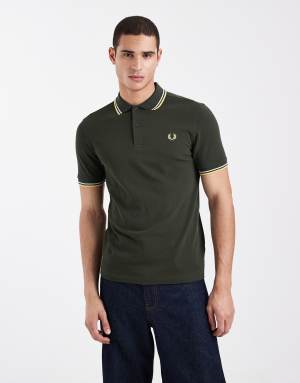 Fred Perry twin tipped logo polo shirt in khaki