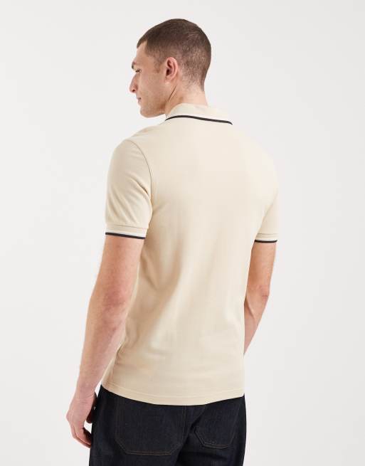 Fred Perry twin tipped logo polo shirt in light beige, 5 of 5