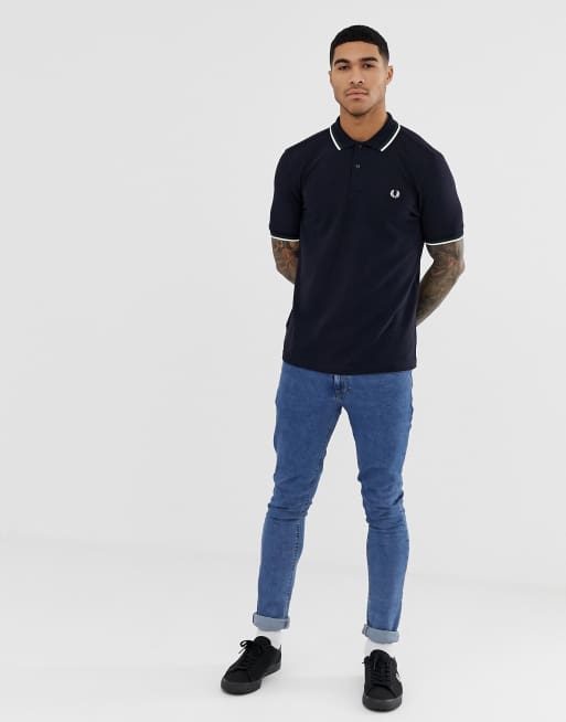 Fred Perry twin tipped logo polo shirt in navy Exclusive at ASOS, 4 of 4