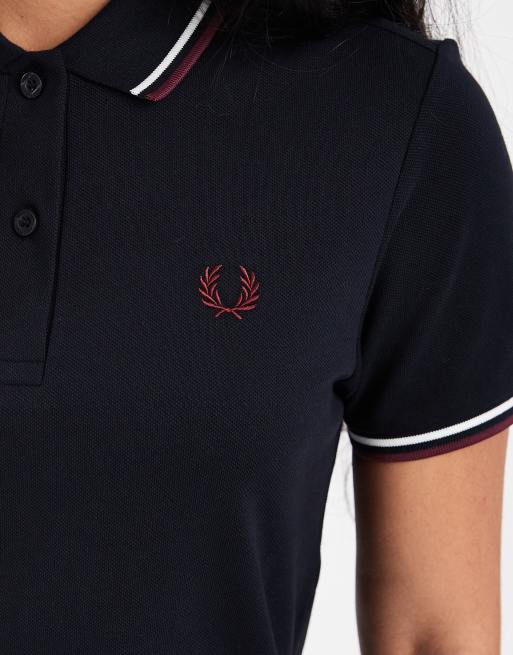 Fred Perry twin tipped logo polo shirt mini dress in navy, 2 of 4