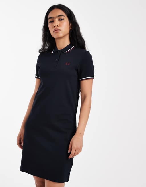 Fred Perry twin tipped logo polo shirt mini dress in navy, 3 of 4
