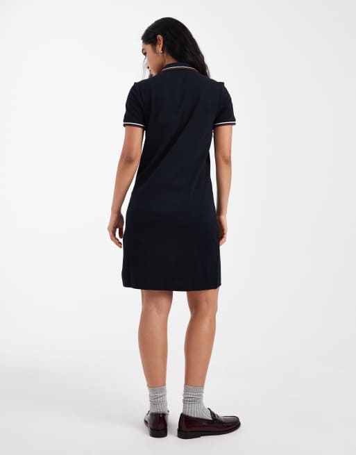 Fred Perry twin tipped logo polo shirt mini dress in navy, 4 of 4
