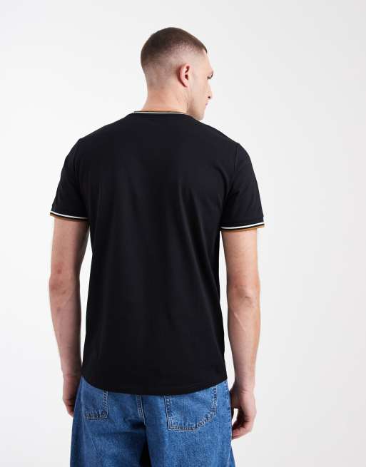 Fred Perry twin tipped logo T-shirt in black | ASOS