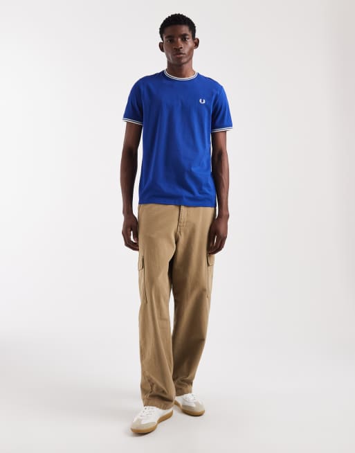 Fred Perry twin tipped logo t-shirt in bright blue, 2 of 5