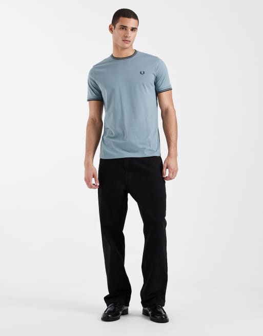 Fred Perry twin tipped logo t-shirt in light blue, 2 of 5