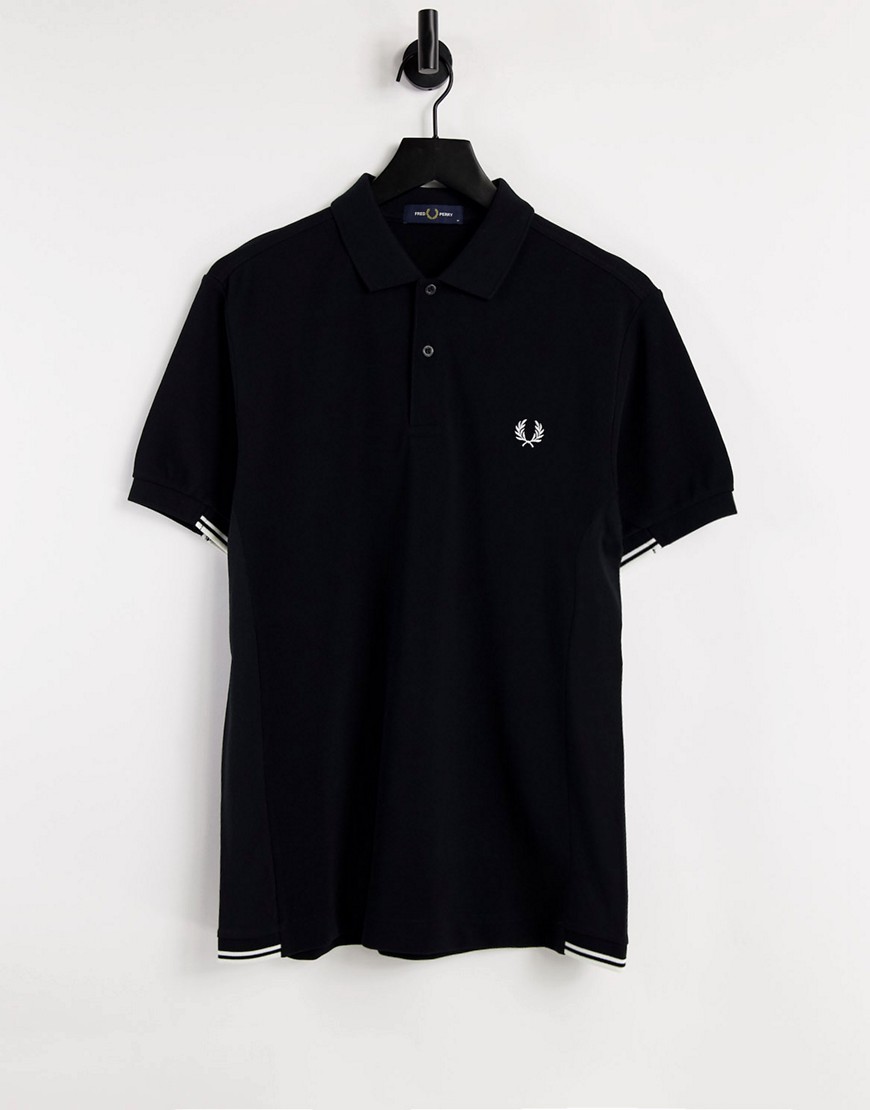 Fred Perry twin tipped long sleeve polo in black