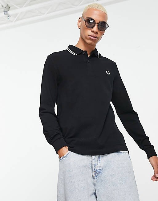 parallel dorst Overweldigen Fred Perry twin tipped long sleeve polo shirt in black | ASOS