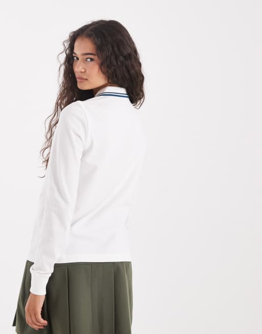 Fred Perry twin tipped long sleeve polo shirt in ecru | ASOS