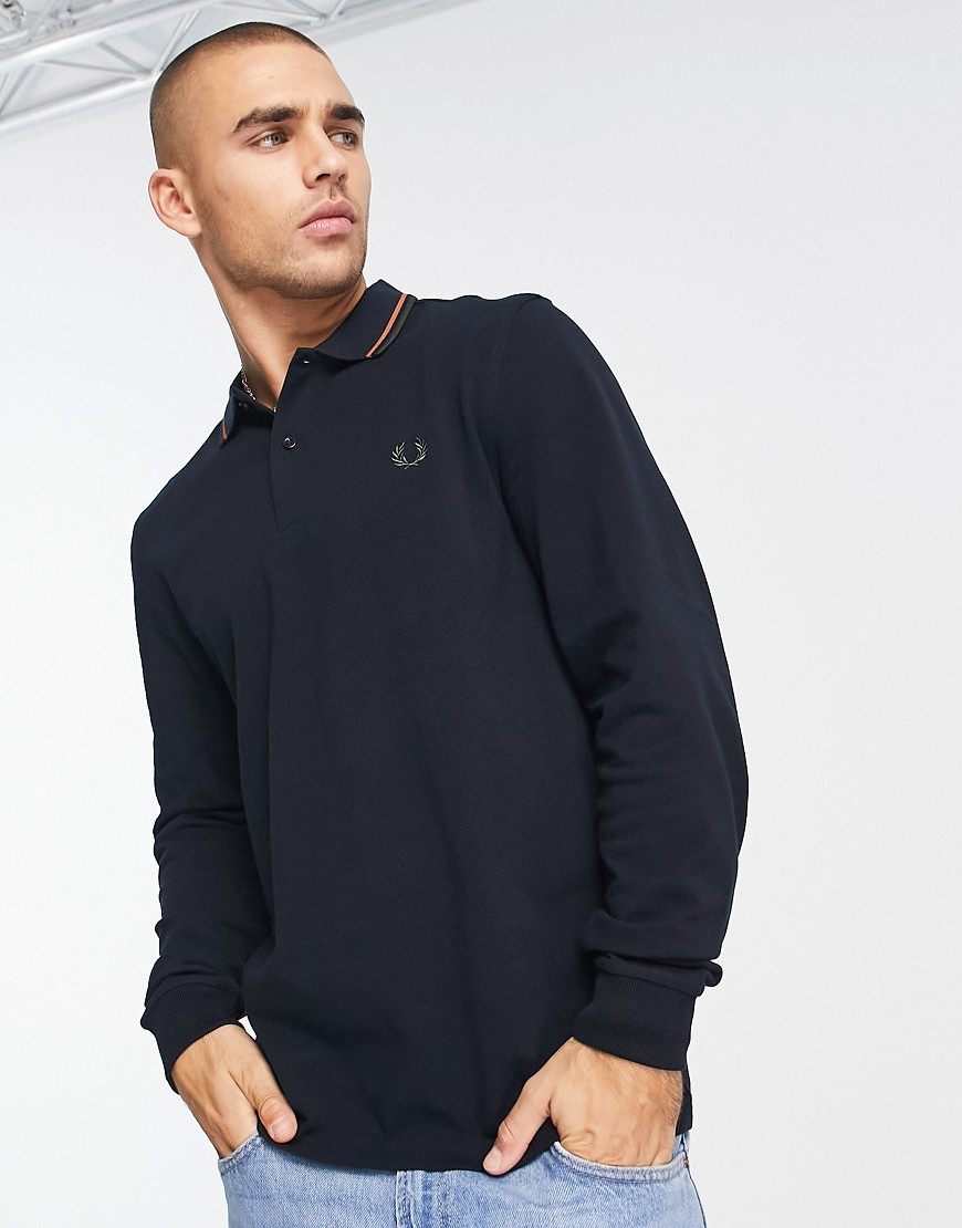 Fred Perry twin tipped long sleeve polo shirt in navy