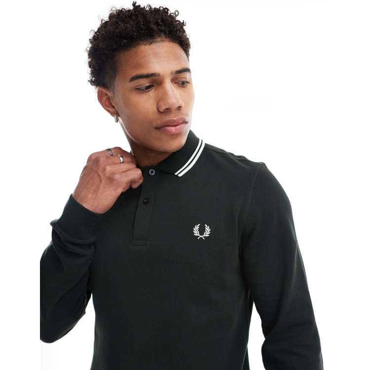 Fred Perry twin tipped long sleeve polo shirt in night green ASOS