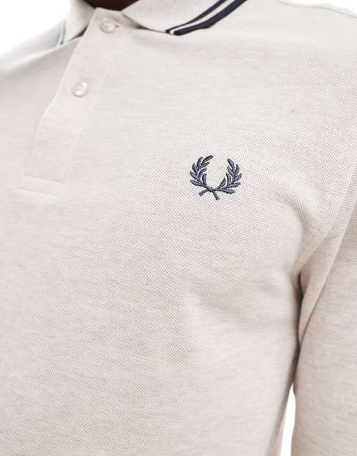 Fred Perry twin tipped long sleeve polo shirt in off white ASOS