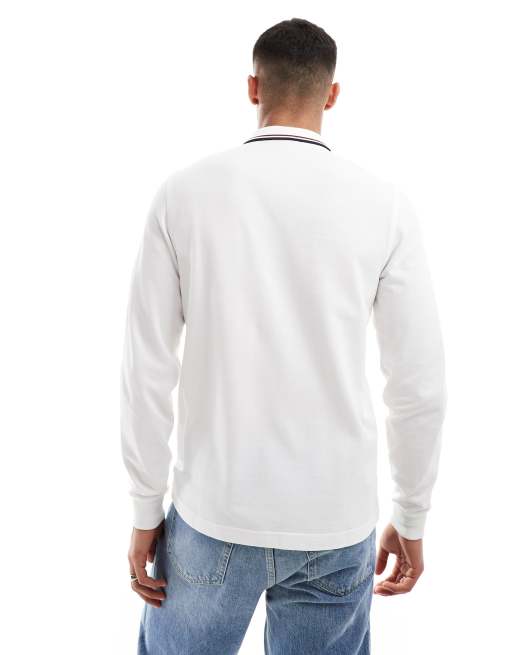 Fred Perry twin tipped long sleeve polo shirt in white