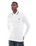 [Fred Perry] Fred Perry twin tipped long sleeve polo shirt in white M White