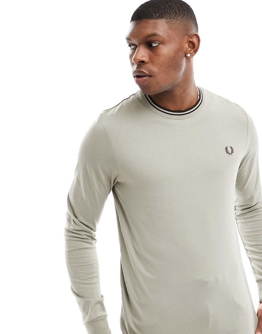 Fred Perry twin tipped long sleeve t-shirt in beige-Grey