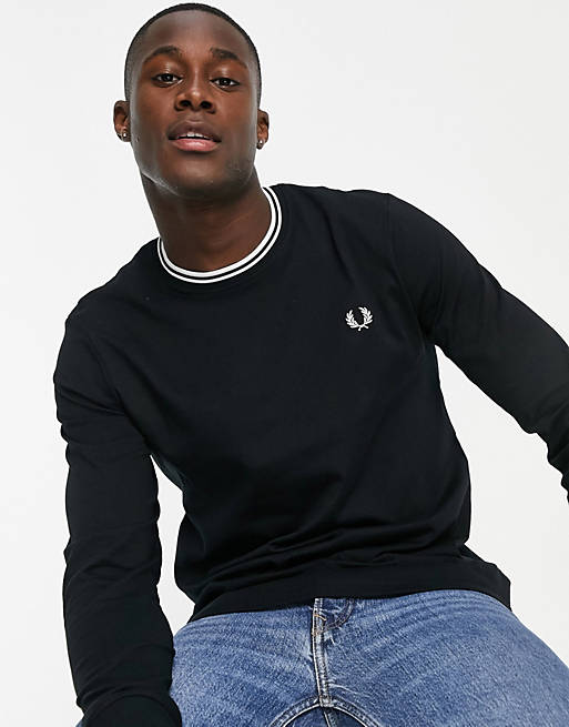 Men Fred Perry twin tipped long sleeve top in black 