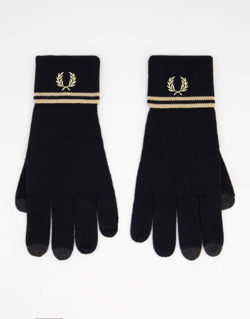 Fred Perry twin tipped merino wool gloves in black/gold