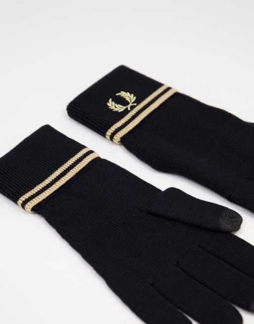 Fred Perry twin tipped merino wool gloves in black/gold