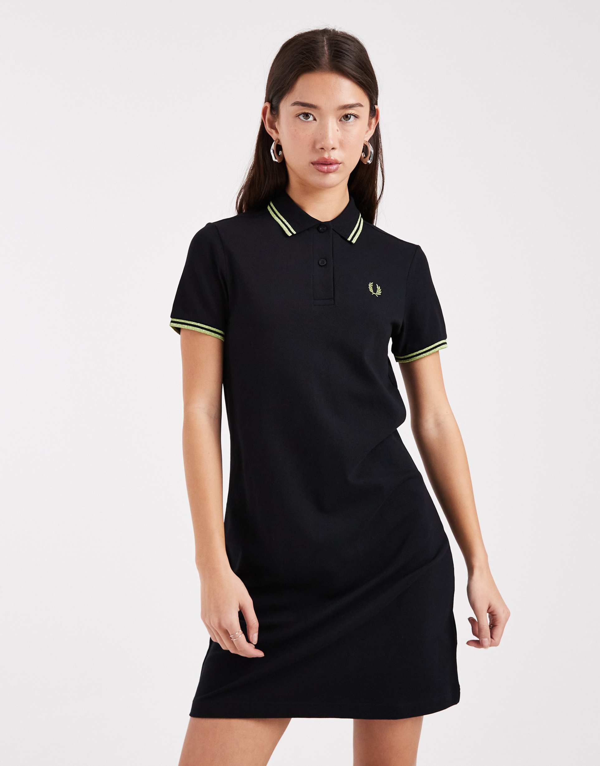 fred perry twin tipped polo dress in black