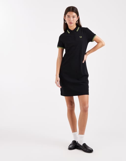 Fred Perry twin tipped polo dress in black | ASOS