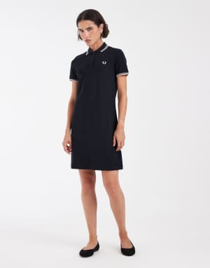 Fred Perry twin tipped polo dress in navy with pink tipping