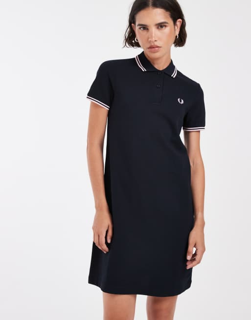 Fred Perry twin tipped polo dress in navy with pink tipping, 2 of 4