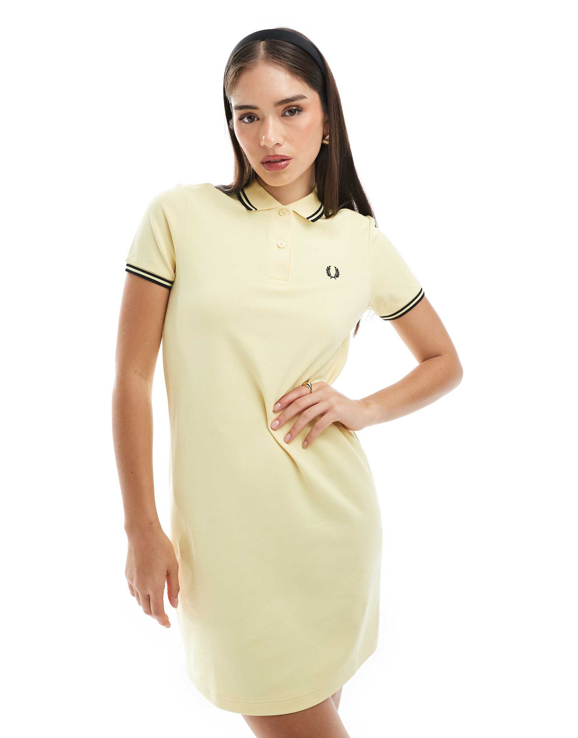 fred perry twin tipped polo dress in yellow/black